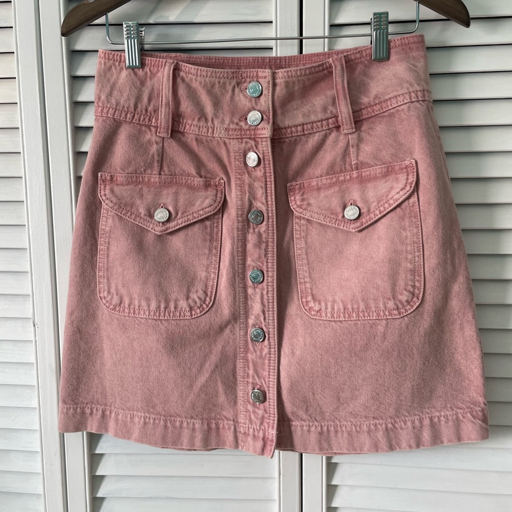 Sezane Pink Button-Front Skirt